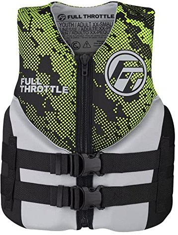Full Throttle Junior Hinged Rapid Dry Neoprene Life Jacket, Green