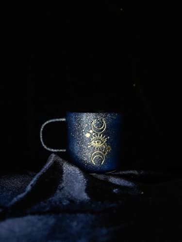 Tasse „Bloom“ Echtes Gold 18 Karat Handarbeit | Blau Gold Beige | Blume | Nur Unikat Kaffee-Tassen | 300 ML Keramik | Kaffeeglas Handbemalt | Kaffeetasse Becher Kaffee Tee Cappucino Espresso (Stellay)