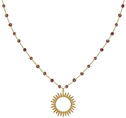 LES POULETTES BIJOUX - Collier Plaqué Or Soleil de Billes Ajouré et Perles Facettées Tourmaline Rose