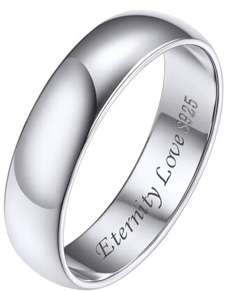 Silvora 5mm breit Damen Ring 925 Silber Schlichter Glänzender Fingerring mit Namegravur Stapelbarer Konvexxer Freundschaftsring Partnerring für Memorial in Silber Ringgröße 62(20)
