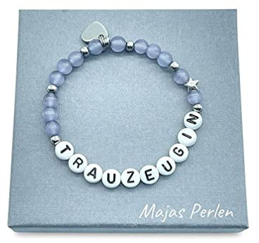 Majas Perlen Perlenarmband Trauzeugin - Cateyeperlen Flieder und Edelstahl Farbe wählbar - Geschenk Trauzeugin Brautmama Team Braut JGA Andenken Hochzeit Heiraten - Handmade Personalisierbar