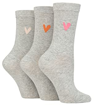 Caroline Gardner Ladies Patterned Cotton Socks Pack of 3 Grey Heart 4-8