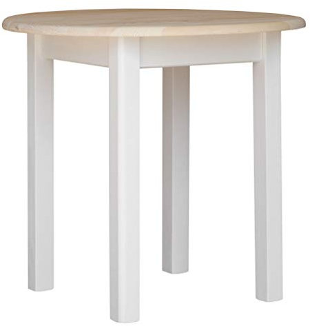 Table ronde en bois de pin massif blanc miel style maison de campagne non traité (60 cm)