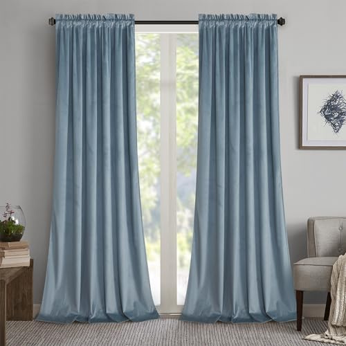 Roslynwood Samtvorhänge, Gardinen, Raumverdunkelung, klassisch, solide, wärmeisoliert, Verdunkelungsvorhang für Wohnzimmer, B 132 x L 213 cm, 2 Paneele/Stangentasche