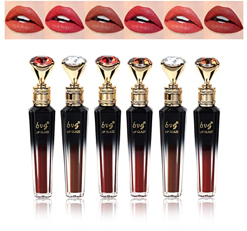 MKNZOME Flüssiger Lippenstift,6 Stück Matte Wasserfest Langlebiger Make Up Lipgloss Set Antihaft Tasse Nicht Lipstick Lippentönung Schminke Geschenk für Frauen Mädchen