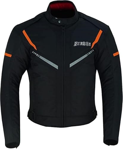 BI ESSE Motorradjacke aus Stoff, abnehmbar, wasserdicht, für Motorrad, Roller, Reisen, Stadt, Jacke mit abnehmbaren Protektoren, CE-zertifiziert, schwarz / orange, XL