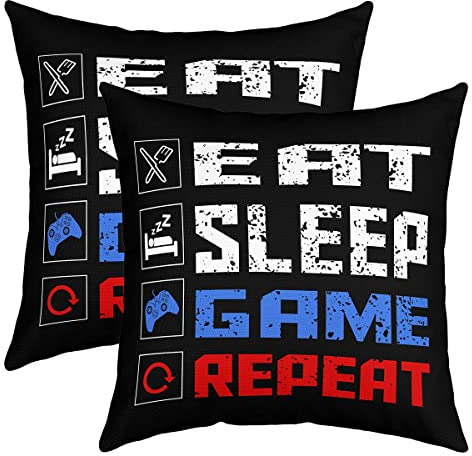 Spieler Kissenhülle 60x60cm für Couch Sofa Gamer Dekokissen Bett Auto Stuhl Dekor Essen Schlaf Spiel RepEssen Design Kissenbezüge Gaming Regler Zimmer Dekor Kissenbezug Couchkissen Sofakissen