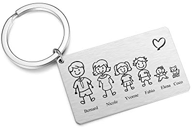 PiercingJak Porte clé Famille Personnalisé Porte clef Personnalisable Nom des Enfants Parents Familles Frères Sœurs Acier Inoxydable Cadeau Fête des Pères Mères Anniversaire Noël (Argent)