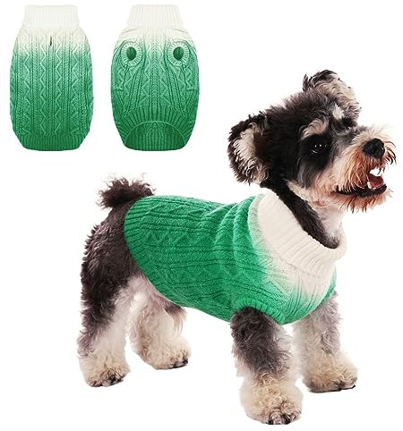 CITÉTOILE Warme Winter Hund Pullover, Weiche und Bequeme Gestrickte Hundemantel, Turtleneck Haustier Kleidung für das Kalte Wetter, Farbverlauf eingestellt für Kleine Mittlere Haustiere, Grün, S