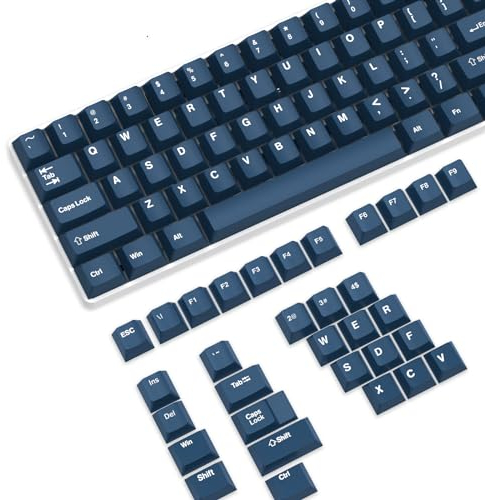 LexonTech 120 keycap,Teclas PBT,112 Teclas PBT Juego de Teclas de Doble Disparo,Diseño ANSI US para Teclado Mecánico,Retro Dark Blue