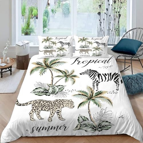 AASIRA Leopard Zebra Bettwäsche 135x200 Kinder Bettwäsche Dschungel Tiere Weiche Mikrofaser Bettbezug mit Reißverschluss Jungen Mädchen Bettwäsche-Set 3D Motiv Bettbezüge mit 2 Kissenbezug 80x80