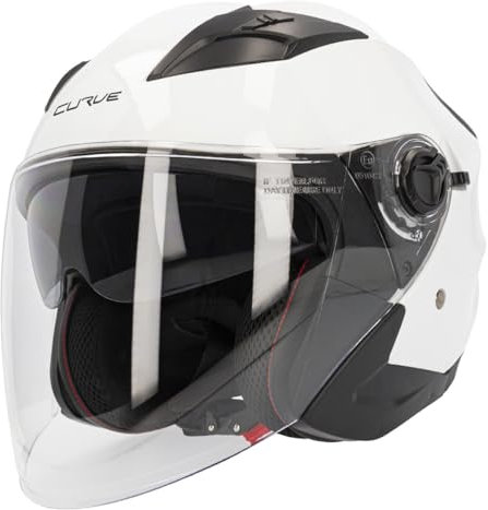 Motorradhelm Curve Mercury weiß glänzend, ABS-Material, getöntes Sonnenvisier, mikrometrischer Verschluss, Erwachsene, Herren und Damen, ECE 22.06 (M)