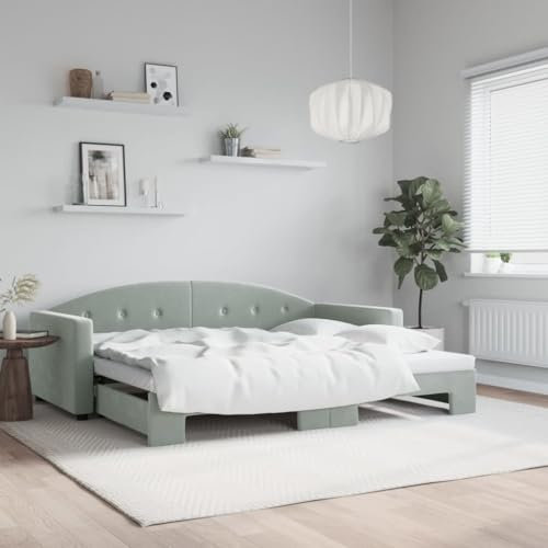 Festnight Tagesbett Ausziehsofa Ausziehbett Schlafsofa Polsterbett 90 x 200 cm Bettsofa Schlafsofa Einzelbett Funktionsbett Jugendbett Hellgrau