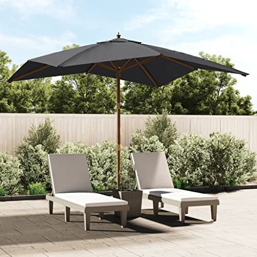 INLIFE Parasol avec mât en bois noir 300 x 300 x 273 cm, 11,6 kg, 363197