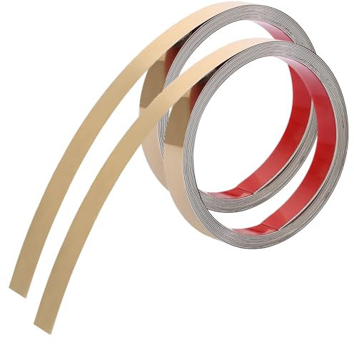 LOLYSIC 2 Stück Gold Leisten, 20mm x 5m Wandleisten,Peel and Stick Design,Selbstklebende Zierleisten, Metall-Zierleisten für Spiegel, Wand, Decke-(201 Edelstahl)