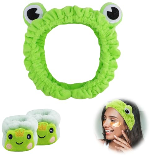 Nayyana 3-teiliges Frosch-Stirnband- und Armband-Set zum Gesichtswaschen, Hautpflege, Spa, Make-up und Gesichtspflege