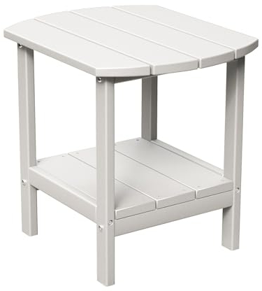 TORVA Adirondack Beistelltisch für den Außenbereich, 2-stöckiger Garten-Beistelltisch, wetterbeständig, hochdichter Polyethylen-Couchtisch, Weiß