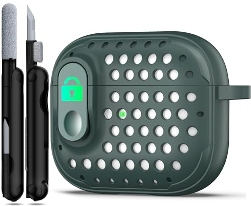 RFUNGUANGO Kompatibel mit für AirPods 3 hülle, Anti-Fall-Schloss-Design, leistungsstarker Fallschutz, personalisierter Hohlstil für Apple AirPods Ladehülle der 3. Generation (2021),Grün