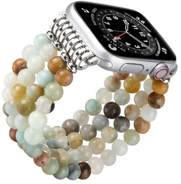 Wingoden Beaded - Cinturino compatibile con Apple Watch Band 38 mm, 40 mm, 41 mm, 42 mm, 44 mm, 45 mm, 49 mm, donna Men, Natural Stone Stretchy Apple Watch Strap for iWatch Band Series 9 8 7 6 5 4 3 2