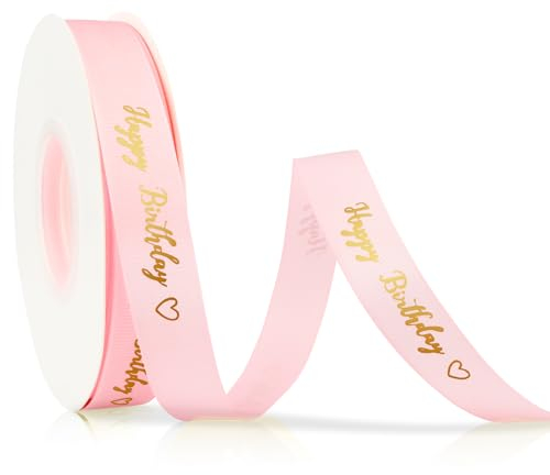 Geschenkband Rosa Satinband Ripsband 10mm×23m Schleifenband Seidenband Geburtstag Stoffband Für DIY Handwerk Dekoband Zum Basteln Geschenkverpackung Geburtstag Blumenstrauß Party Deko | Happy Birthday