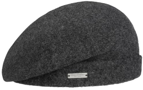 Seeberger Baskenmütze aus gewalkter Wolle mit Manschette für Damen, Anthrazit, 6 3/4/7 1/4