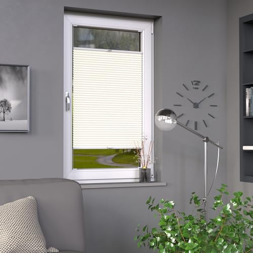 Deco-Raum Plissee auf Maß Vanille Fenster Plisseerollo Faltstore Jalousie Sonnenschutz Sichtschutz lichtdurchlässig Rollo für Fenster & Tür B:131-140 cm, H: 151-200 cm