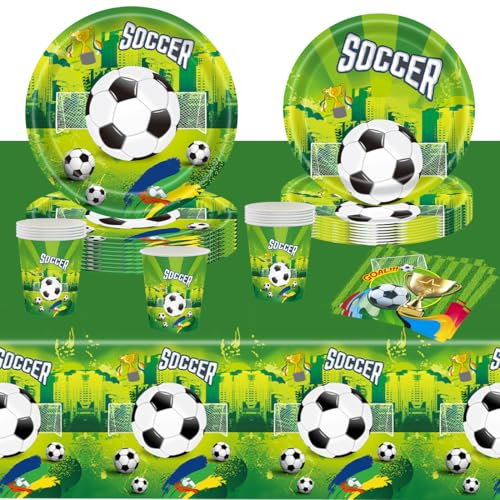 51 Piezas Vajilla Para Fiesta De Fútbol, Cumpleaños de Fútbol, Vajilla Futbol Cumpleaños Niños, Decoracion Futbol Incluye Platos Ttazas Servilletas, 10 Invitado