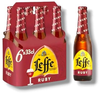 Leffe Ruby 6 x 0,33l - Fruchtbier aus Belgien mit 5,0% Vol.- Inkl. Haus der Biere Berlin Bierdeckel