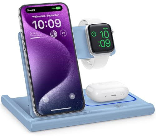 Wireless Charger,Fast Charger for iPhone 16/15/14/14Pro Max/13/13Pro/12/11/XS/XR/X/8,3 in 1 charging station for 9/8/7/SE/6/5/4/3/2 and AirPods Pro/3/2 (Not Adapter)-Blue