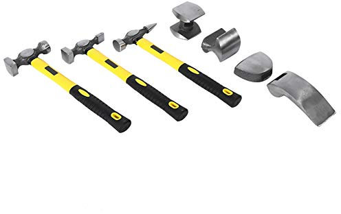 7 Pc Hammer & Dolly Auto Body Dent Repair Kit, Panel Beating Hammer Repair Kit, Panel Beating Hammers Car Auto Body Panel Repair Tool Kit Handles Beating Hammers Heel Dolly