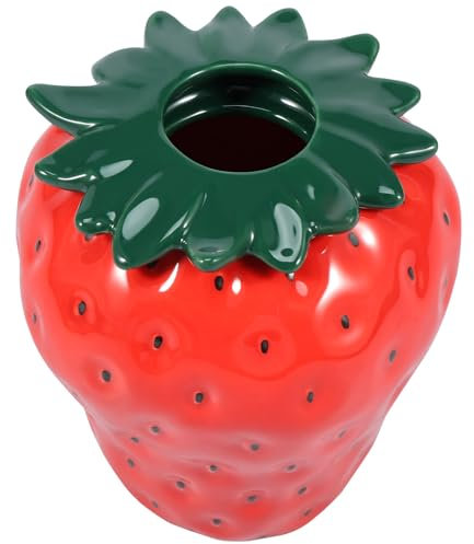 Strawberry Vase for Flower, Strawberry Planter Pot for Girls, Cute Ceramic Vase Decorative Strawberry Shaped Planter Unique Strawberry Decor for Home Office Kitchen Decor Flower Arrangement (Red)
