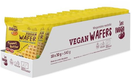 SUPER FUDGIO BIO-Waffeln mit Erdnussbutter mit Salt | ohne Zuckerzusatz | ohne Palmöl | veganer Snack | 30g x18 multipack