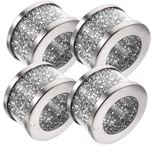 Mikinona Napkin Rings Set 4pcs Crystal Rhinestone Napkin Holders Silver Stainless Steel Frame Festive Party Table Decor for Weddings and Holiday Dining