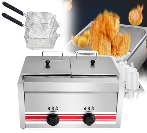 pedenencelia 20l Deep Fat Fryer,Commercial Deep Fryer With Double Basket & Lid,Stainless Steel Chip Fryers-Easy Clean&Adjustable Temperature Control,For Kitchen Restaurant Home Use