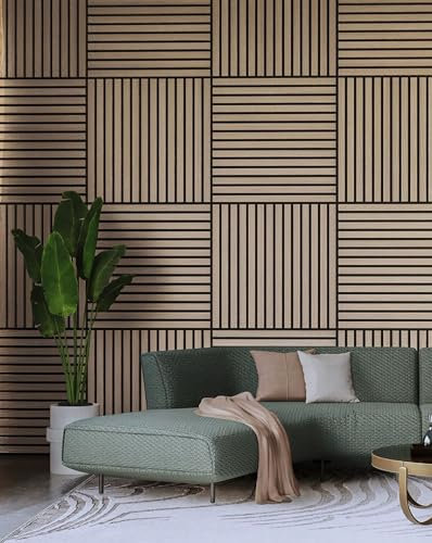 Turkish Zone Panneau acoustique 3D à lattes murales en bois naturel – Panneau en bois avec lattes insonorisantes du sol au plafond Finition panneau absorbant le bruit décoratif 10,86 m²