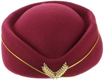 Holibanna Damen Air Stewardess Hut Wollmütze Flugbegleiterin Hut Größe M Rot