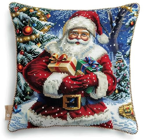 kitphoenix Kreuzstichkissen/Stickset Anfänger Kreuzstich Kissen Set Weihnachten DIY Bastelset Vorgezeichnet Erwachsene zum Sticken mit Stickvorlage & Sticknadel und Stickgarn 40x40cm