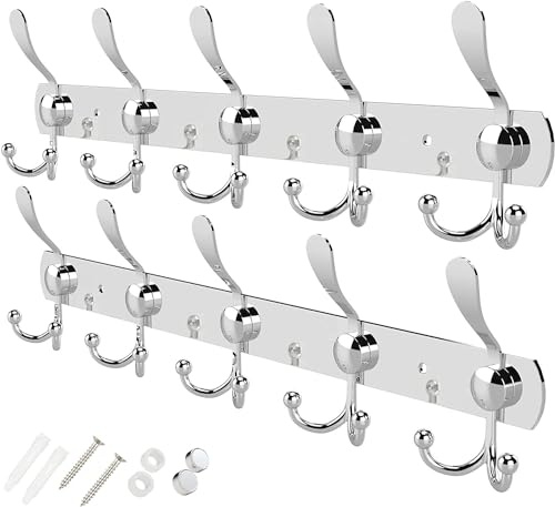 GlazieVault Kleiderhaken wand - Garderobenleiste Edelstahl (2 Stuck), Garderobenhaken Schwere, Garderobe Wandhaken, Wandgarderobe, Hakenleiste (Silbernes Tricolor)