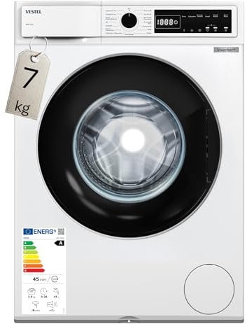 VESTEL WMI 76341 Waschmaschine 7 kg Frontlader – 1400 U/min, Energieeffizienzklasse A, Inverter-Motor, Dampffunktion, AquaStop, leise, freistehend, weiß