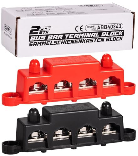 Spurtar 12 V Sammelschiene, 12 V Stromverteilerblock mit 4 x 3/8 Zoll M10 Klemmbolzen, 3 x M4-Schrauben, Sammelschienenklemmenblock, 12 V, 24 V, 48 V, 250 A, Batterie-Busstange für Auto, LKW,