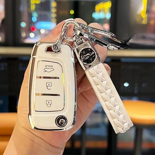 DLLHL Car Key Case for Hyundai i10,TPU Car Key Fob Car Key Cover Key Box Car Key Shell Car Key Cover Protection Fall Resistant Key Cases for Men Women,G-White