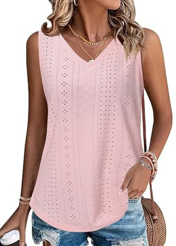 Gyabnw Women's V Neck Camisole Top Sleeveless Summer Style Pink