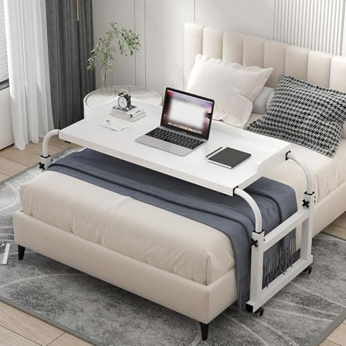 Letto Regolabile E Portatile,Tavolino Da Letto Scrivania Per Computer Estensibile A Croce Tavolo Da Lavoro Mobile Regolabile In Altezza(Color:Bianco)