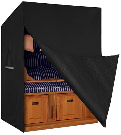 Dokon Strandkorb Schutzhülle Winterfest Schwerlast 600D Oxford Gewebe Strandkorb Abdeckung Wasserdicht UV Beständiges Atmungsaktiv Hülle für Strandkörbe mit Belüftungsöffnungen 100x90x155/140cm