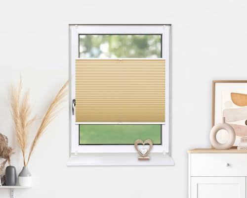 Deco-Raum Plissee ohne Bohren Klemmfix 55x150cm(BxH) Beige Jalousie Sonnenschutz Easyfix Faltrollo Lichtdurchlässig Rollo für Fenster & Tür