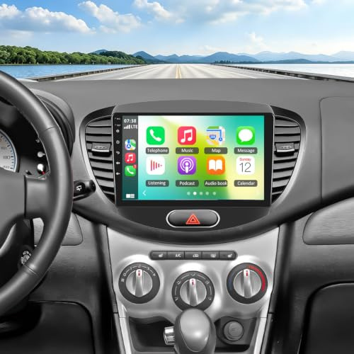 Car Stereo Radio Double Din Compatible for Hyundai i10 2007-2013 | GPS Navigation Android with Wireless CarPlay, Android Auto 9 Touchscreen Car Radio Audio Receiver, Bluetooth,Wifi, Camera