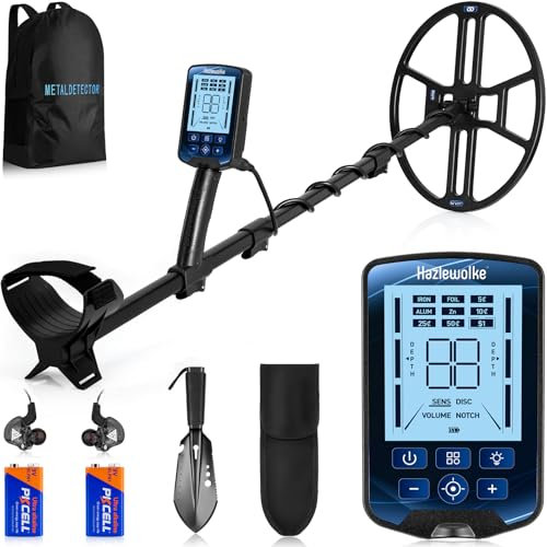 Hazlewolke Metalldetektor Professional, 14'' wasserdichte & Breiterer Scanbereich DD-Suchspule, Metal Detector mit Pinpoint-Modus, 33 cm Suchtiefe, 4 Modi, Gold Detektor für Erwachsene