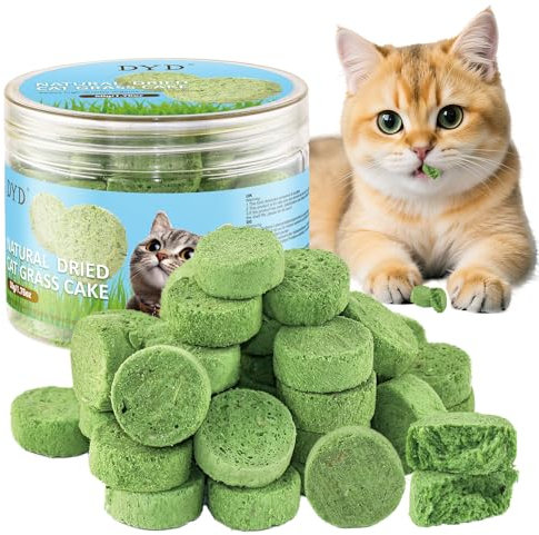 DYD Snack Liofilizzato per Gatti con Erba Gatta, Pollo e Uovo - Croccantini Naturali per L'eliminazione delle Palle di Pelo, la Digestione e L'appetito - 50g