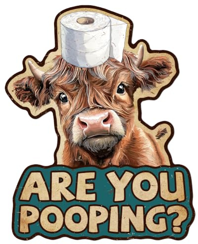 WADORN Metall Blechschild 'Highland Cow' Im Vintage Stil, 34.6x28cm Retro Blechschild Mit Bist du am Kacken Wandkunst Plakette Dekor Lustiges Bauernhof Hochlandkuh Poster Geschenk Für Zuhause