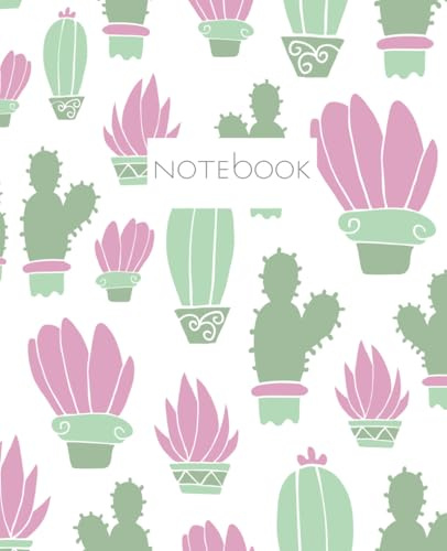 Super Cute Mint & Pink, Pastel Green Sage, Matcha Cactus Notebook College Ruled Boho Preppy Y2K Journal: Pastel Aesthetic School & Office Supplies for Girls, Teens & Women